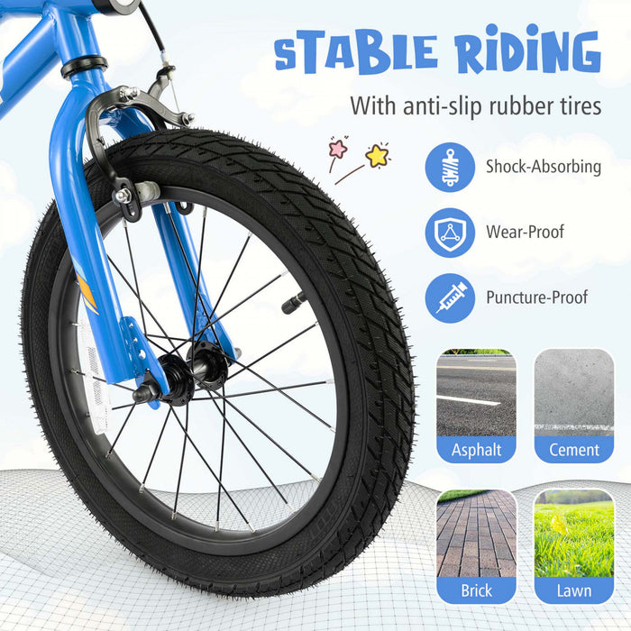Costway 16\" Led Eclaire Velo Pour Enfants Avec Siege Reglable Coaster Frein Roues D'entrainement Bleu
