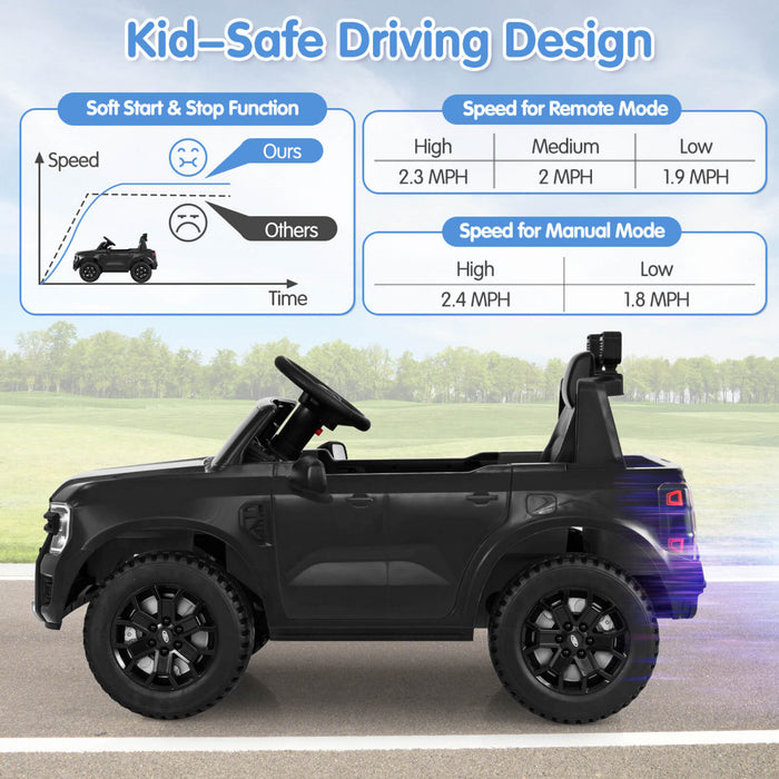 Costway 12v Ford Ranger Enfants Sous Licence Sur Voiture Avec Panier De Stockage A Telecommande Noir