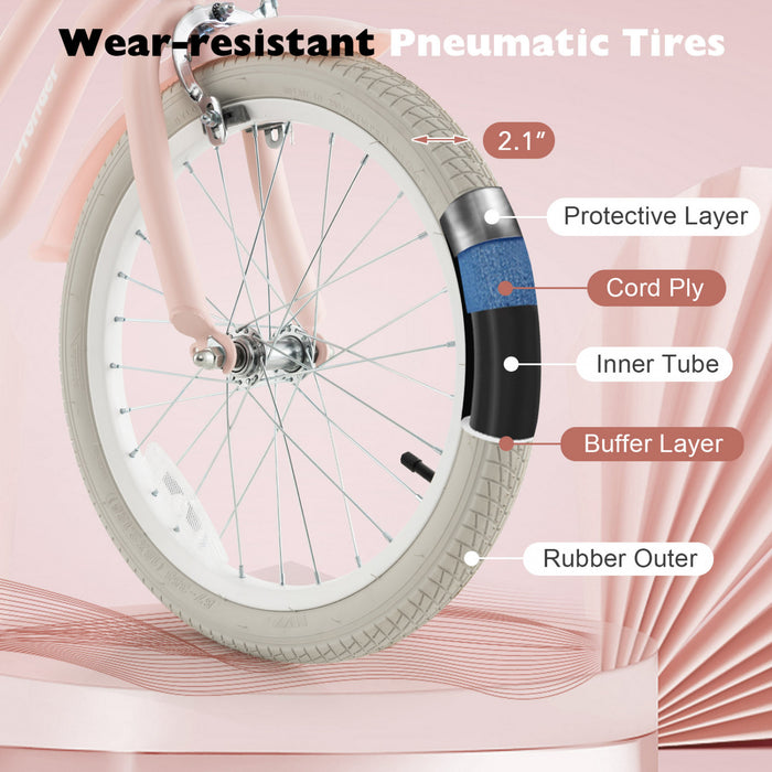 Costway 18\" Enfants Velo Tout-petit Velo Avec Roue D'entrainement Pour 4-8 Ans Vieux Rose