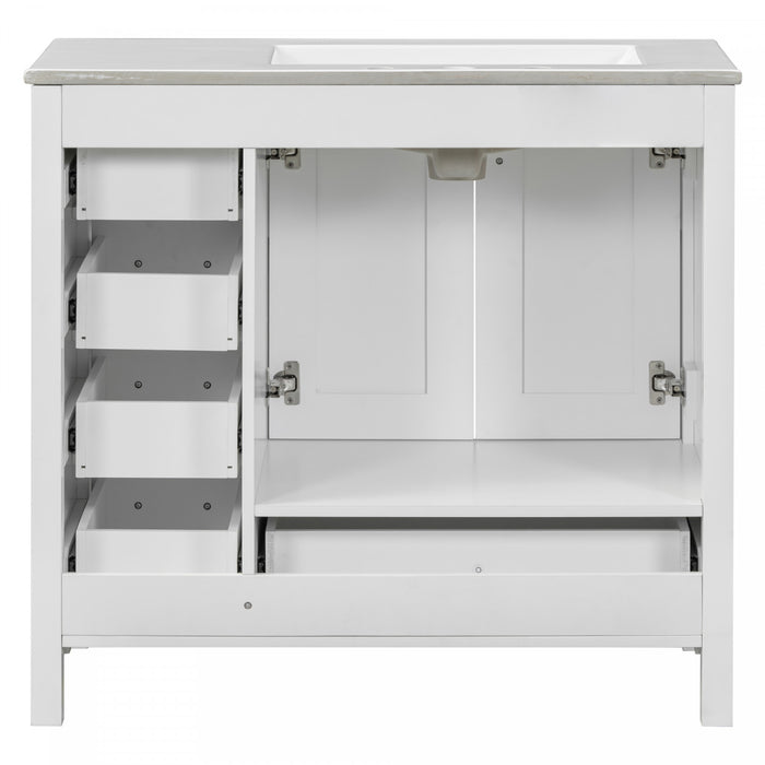 Meuble de salle de bain moderne Derek 36 pouces avec lavabo ceramique et rangement multiple, blanc