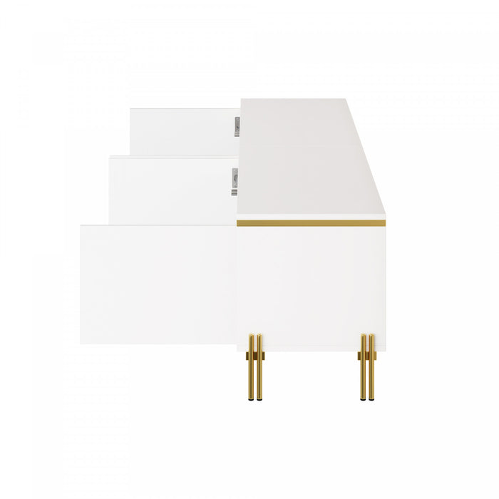Croma Meuble TV Moderne Haute Brillance 67 po avec Gestion des Cables et Garniture Doree, Blanc