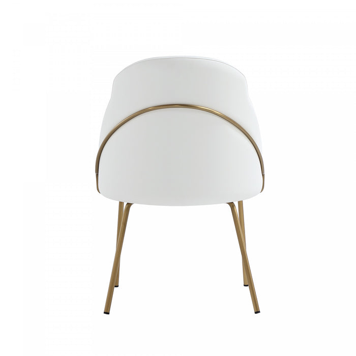Chaise de salle a manger moderne Gracie en cuir vegetalien blanc et or avec structure en metal - Lot de 4