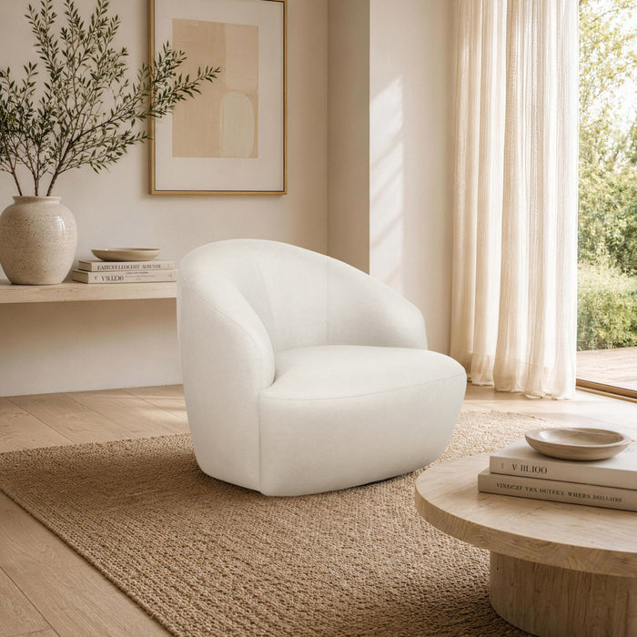 Fauteuil d’appoint pivotant moderne contemporain Lukas, rembourre, couleur creme
