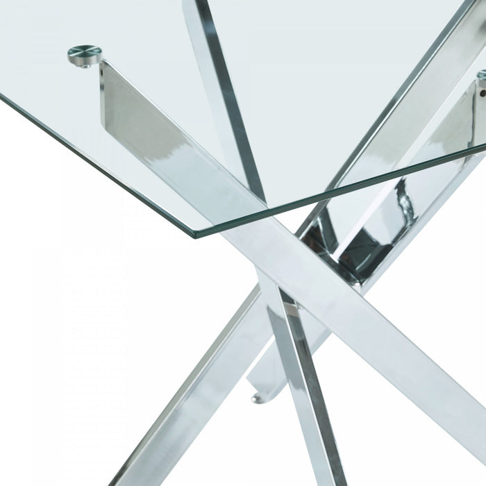 Table a manger carree en verre Olivia avec fonction polyvalente, finition chrome
