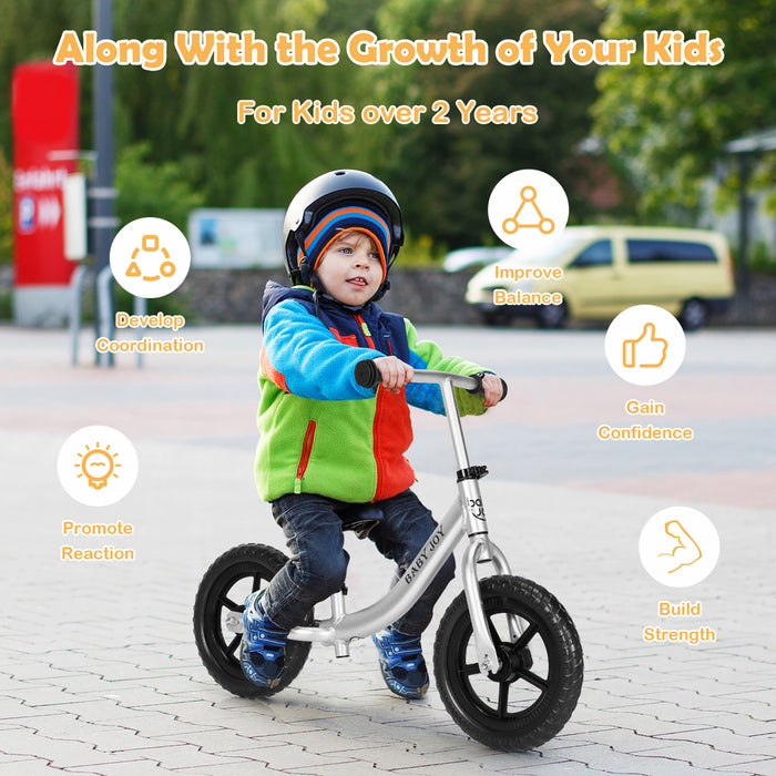 Velo D'equilibre En Aluminium Pour Enfants, Velo A Pousser Pour Tout-petits Avec Siege De Guidon Reglable, Pneus En Mousse Eva De 30,5 Cm, Velo D'equilibre Pour Tout-petits Et Enfants, Adapte Aux Enfants De Plus De 2 Ans, Noir Et Argent
