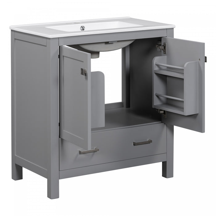 Harper Meuble de salle de bain 30 pouces avec vasque en ceramique et armoire de rangement intelligent, Gris