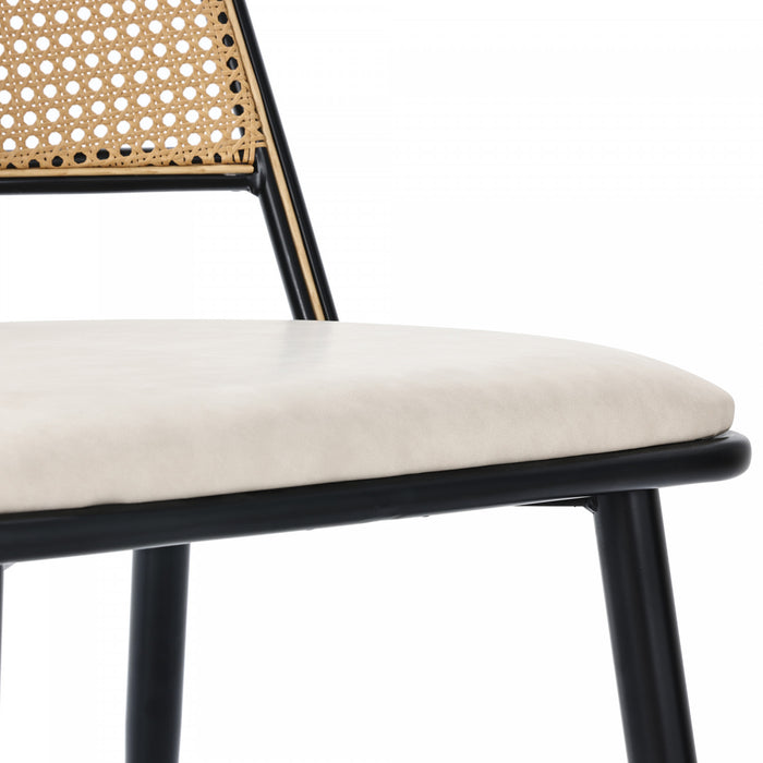 Chaises de salle a manger modernes Oliver avec assise rembourree en PU et dossier en rotin PE, lot de 2, noir