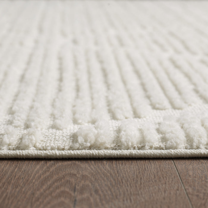 Carpette à poil long Quinto crème à motif de grands treillis - 6 pi 3 po x 9 pi 