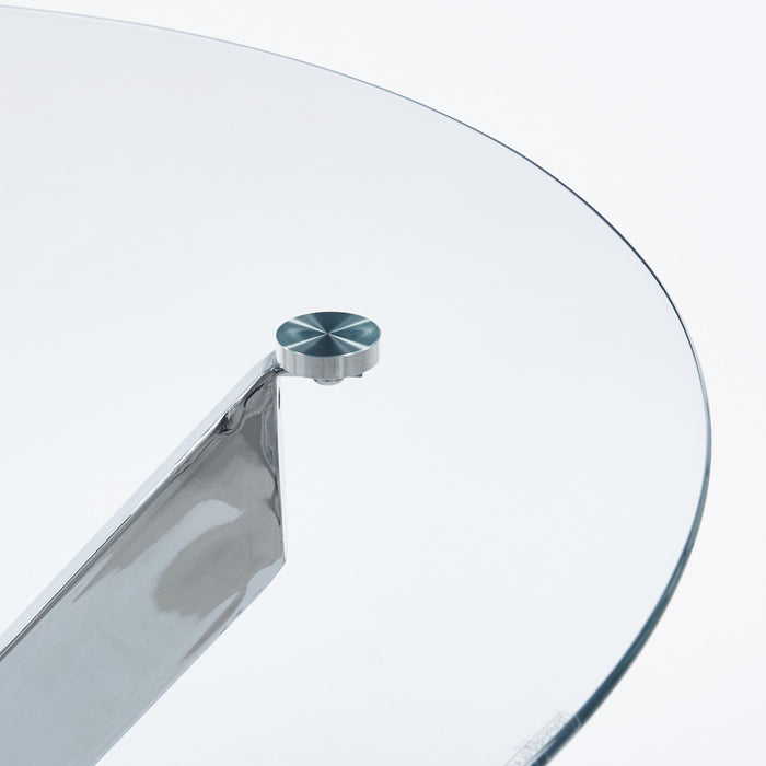 Table a manger ronde multifonctionnelle Alex avec plateau en verre, finition chrome