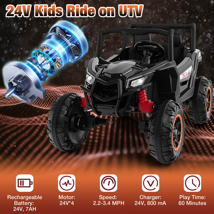 Costway 24v Kids Ride Sur Utv Avec 4 X 100w Puissant Moteur Telecommande Haute/basse Vitesse Noir