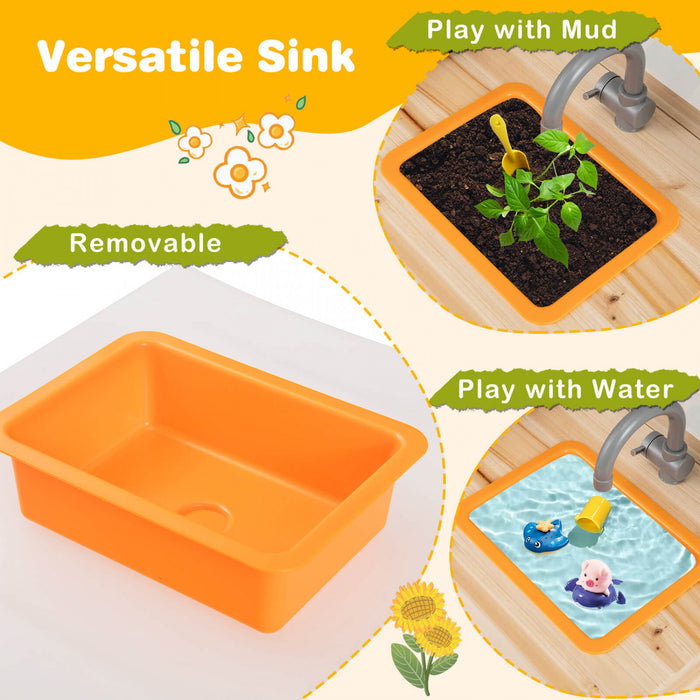 Costway Cuisine De Boue Pour Enfants Avec Des Pots De Plantation Cuisinieres Evier Amovible Panneau Acrylique