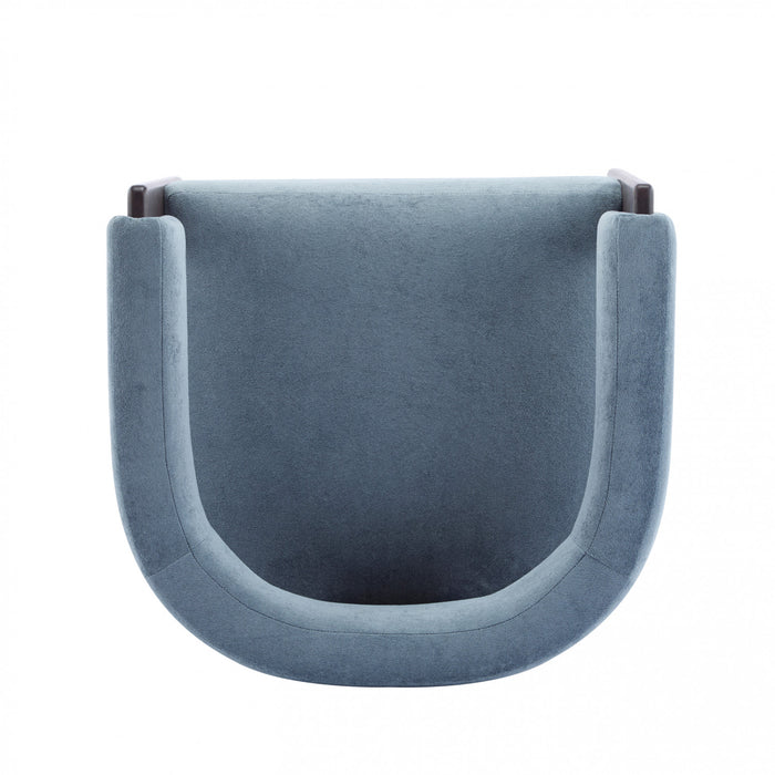 Olivia Fauteuil d’appoint rembourre en velours avec dossier cylindrique et structure en bois de caoutchouc, bleu