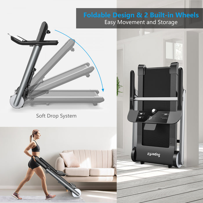 Tapis Roulant Pliant Electrique De Marque Superfit Machine De Jogging Bluetooth 10 Programmes Preregles