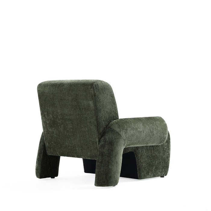 Fauteuil lounge en chenille vert olive Verandah style mid-century modern