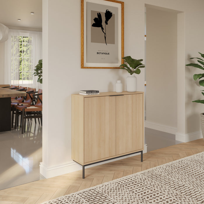 Armoire décorative de rangement mince Nordika à 2 portes - chêne blond naturel