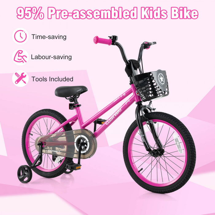 Costway 18\" Velo Pour Enfants Avec Roues D'entrainement Guidon Reglable Et Frein A Main De Siege Rose