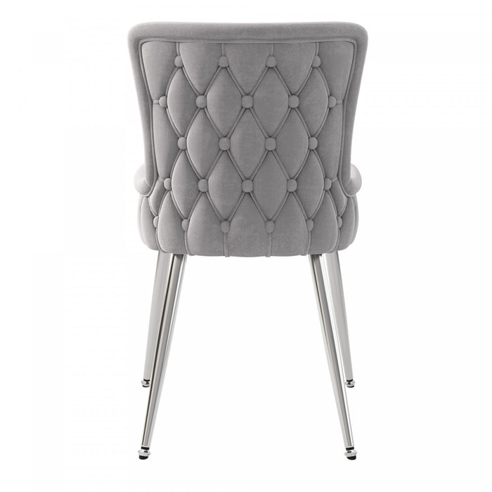 Chaises de salle a manger Luna en velours avec revetement capitonne et pieds metalliques dores, lot de 6, gris