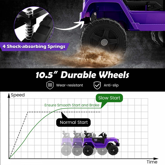 Costway 12v Enfants Roulent Sur La Telecommande De Vehicule Electrique De Voiture De Camion Avec La Musique Et Le Violet Leger