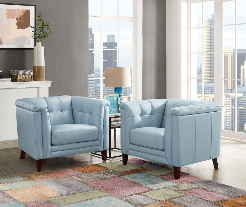 Fauteuil Bodie de Hydeline en cuir - bleu spa