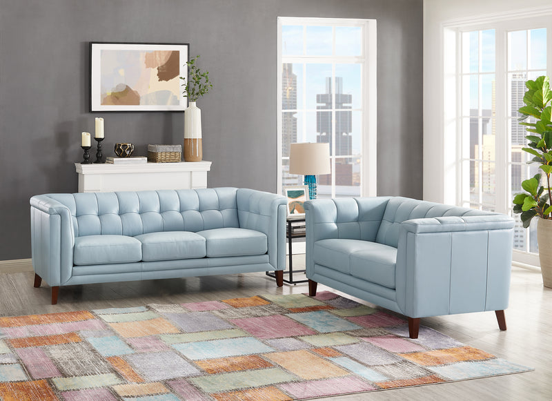Sofa Bodie de Hydeline en cuir - bleu spa