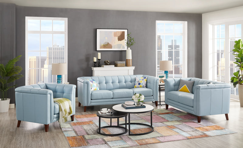 Sofa Bodie de Hydeline en cuir - bleu spa