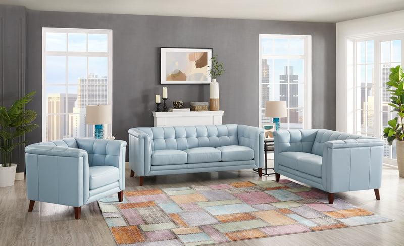 Sofa Bodie de Hydeline en cuir - bleu spa