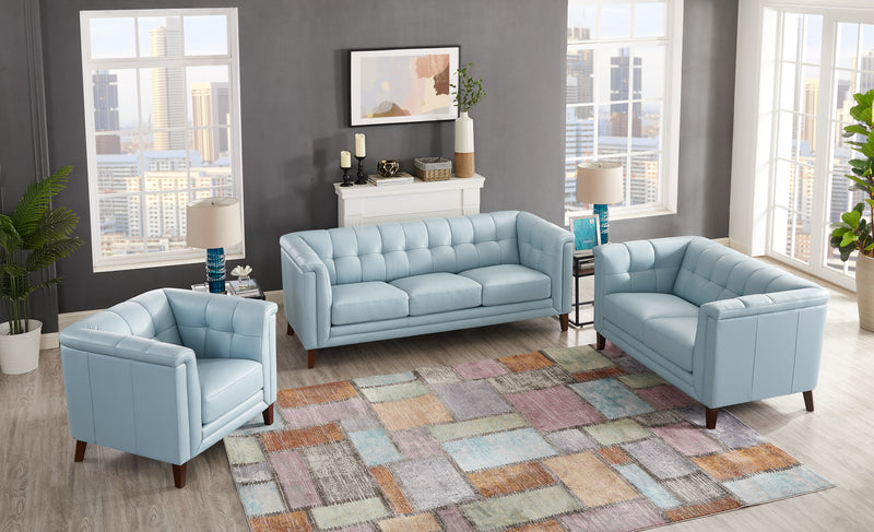 Sofa Bodie de Hydeline en cuir - bleu spa