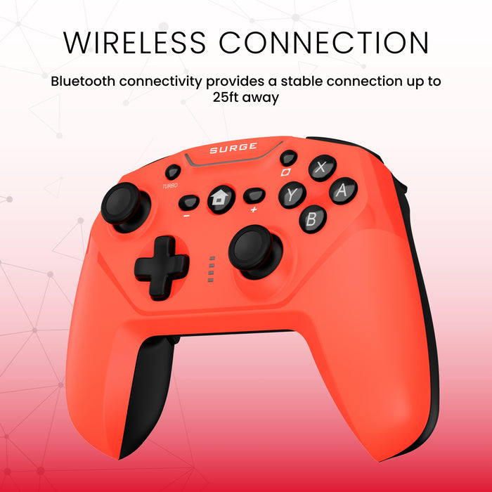 Manette sans fil Pro de Surge rouge fluo pour console Nintendo Switch