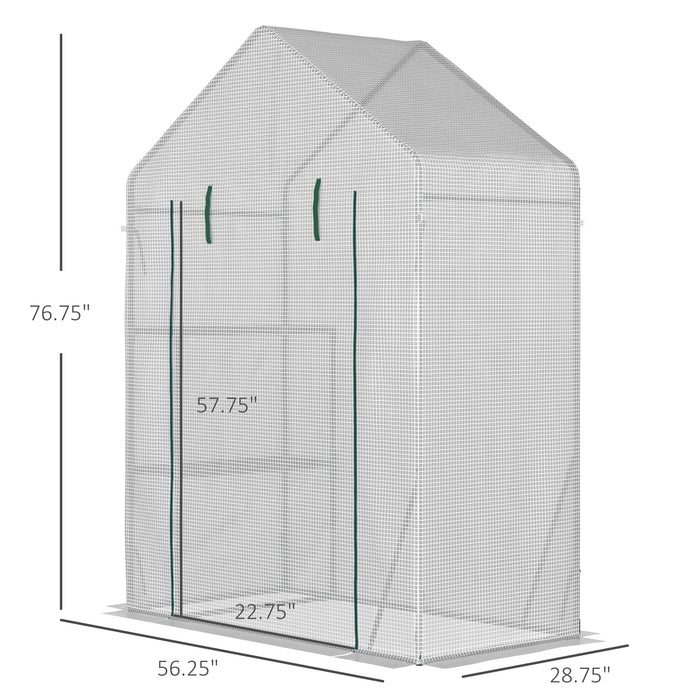 Outsunny 56\"x29\" Serre Pour L'exterieur, Serre Portative Pour Le Jardinage Avec Etagere A Deux Niveaux, Porte A Glissiere Enroulable, Couverture En Pe, Verte.
