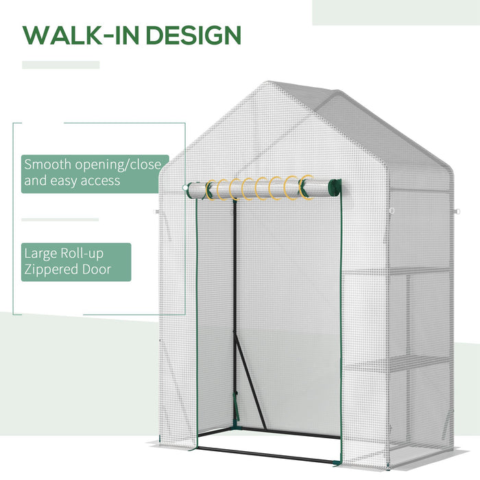 Outsunny 56\"x29\" Serre Pour L'exterieur, Serre Portative Pour Le Jardinage Avec Etagere A Deux Niveaux, Porte A Glissiere Enroulable, Couverture En Pe, Verte.