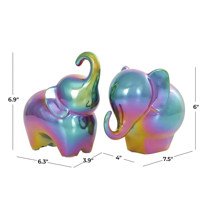 Sculpture d'éléphant irisé de 6 po en céramique - ensemble de 2