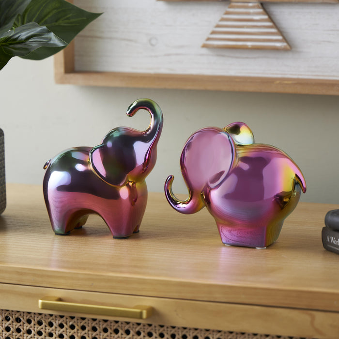 Sculpture d'éléphant irisé de 6 po en céramique - ensemble de 2