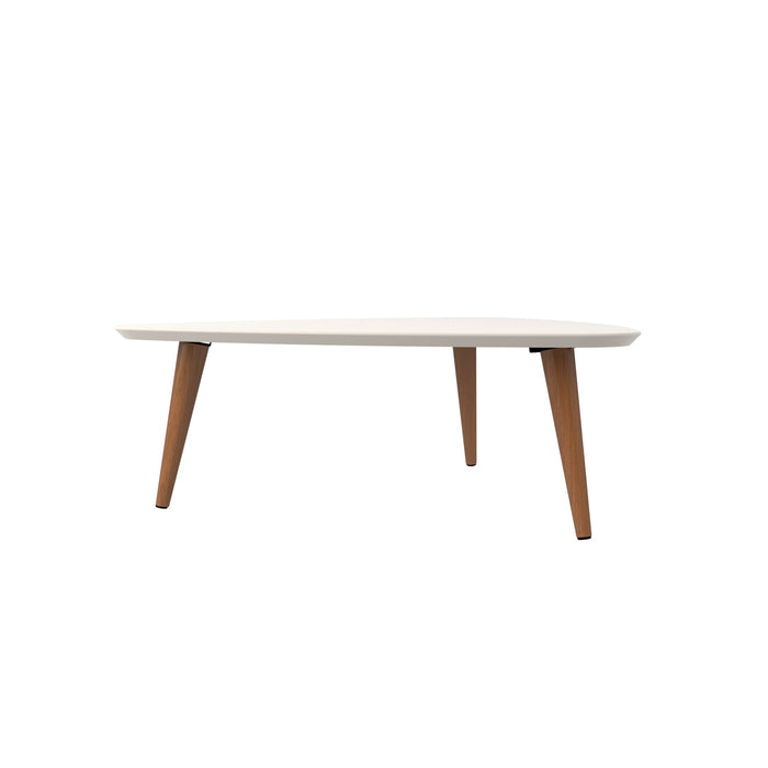 Grande table à café triangulaire Utopia de Manhattan Comfort de 17,51 po avec pattes évasées - blanc cassé et crème d’érable