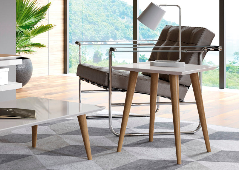 Grande table de bout carrée Utopia de Manhattan Comfort de 19,84 po avec pattes évasées en bois - blanc cassé et crème d’érable