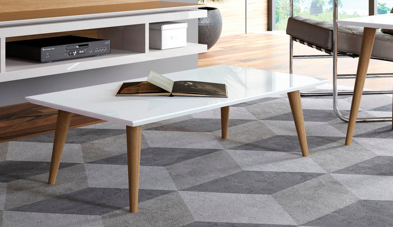 Grande table à café rectangulaire Utopia de Manhattan Comfort de 17,52 po avec pattes évasées - blanc lustré