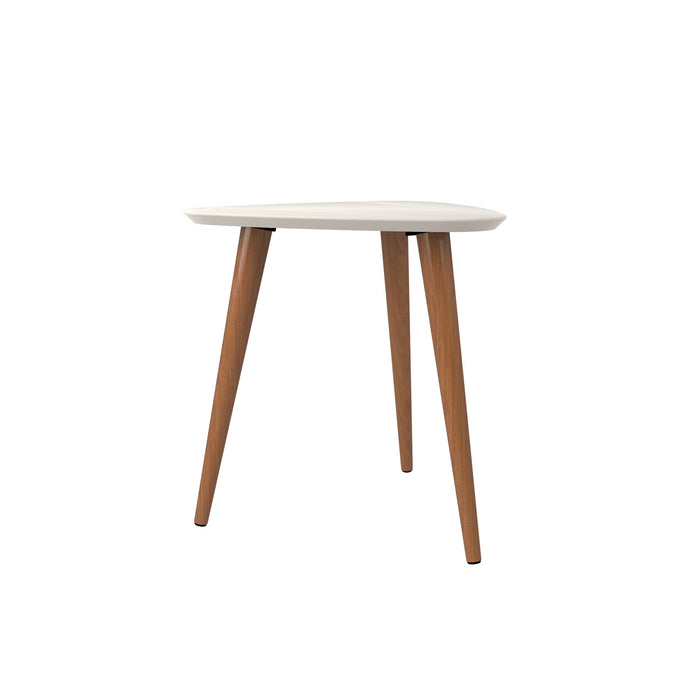 Grande table de bout triangulaire Utopia de Manhattan Comfort de 19,88 po avec pattes évasées en bois - blanc lustré