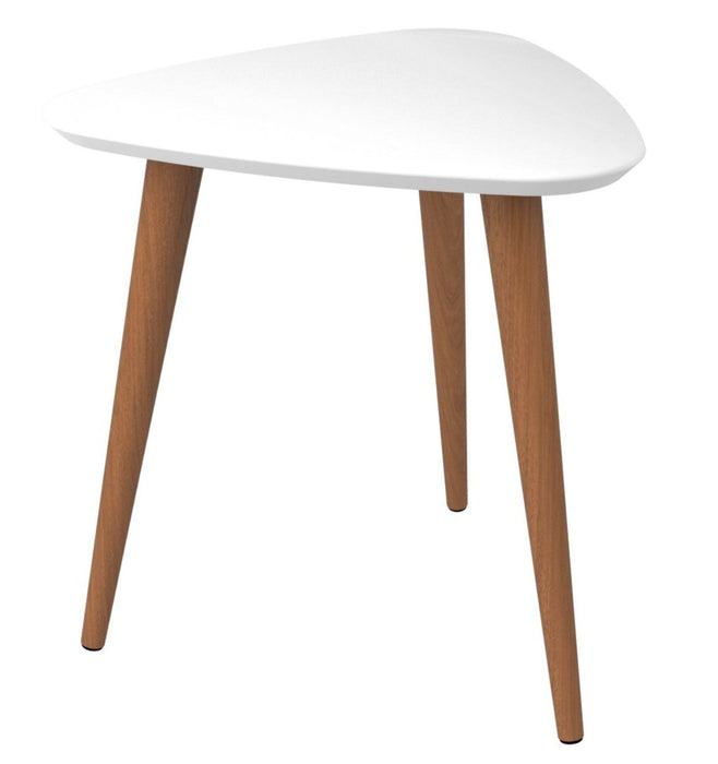 Grande table de bout triangulaire Utopia de Manhattan Comfort de 19,88 po avec pattes évasées en bois - blanc lustré