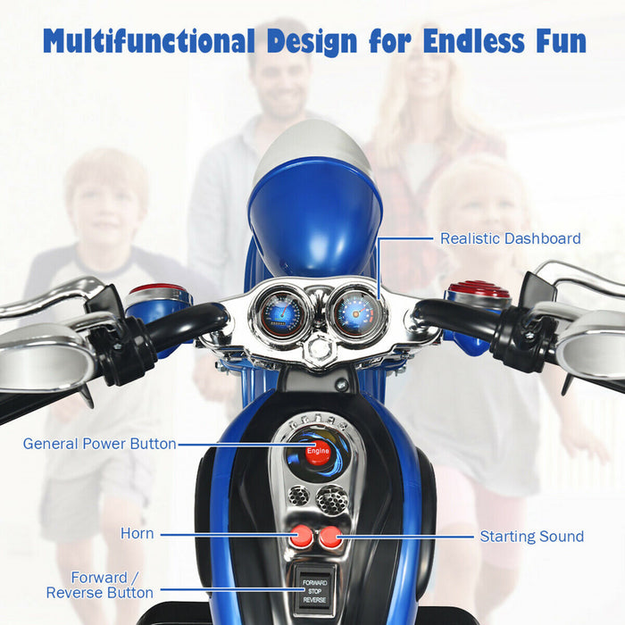 6v Enfants Rouler Sur Moto Helicoptere 3 Roues Trike Avec Phare Bleu