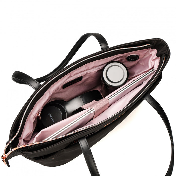 Sac a main Swissdigital KATY Rose – 16\" ordinateur portable, chargement USB, lumiere LED, protection RFID, resistant a l'eau, multi-poches