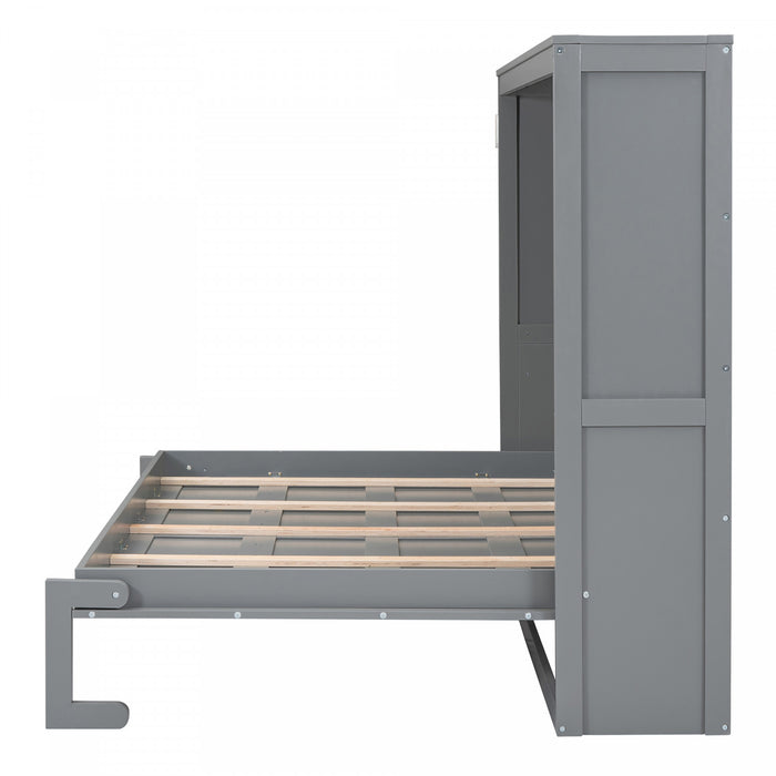 Evelyn Lit mural escamotable gain de place Murphy avec design d’armoire pliable, taille Queen, gris