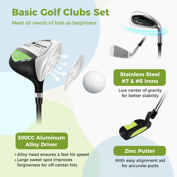 Ultimate Kids Golf Practice Set Junior Complete Golf Club Set Pour Enfants Ages De 8 A 10 Ans Vert