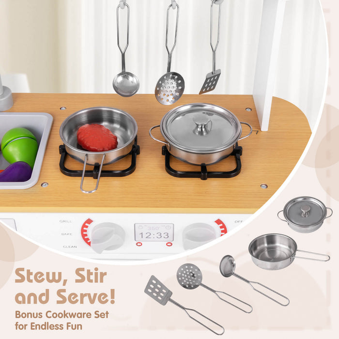 Costway Kids Kitchen Play Set Avec Cuisiniere Lave-vaisselle Four Micro-ondes Amovible