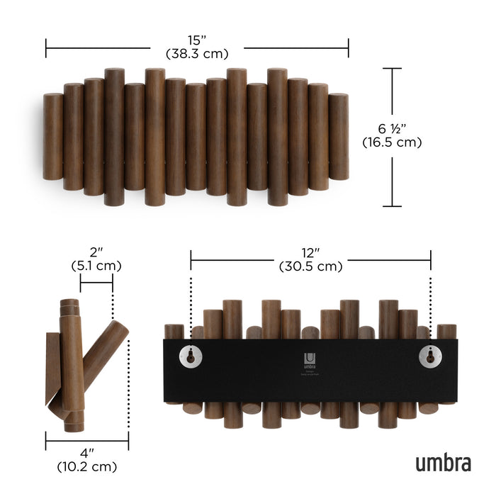 Crochets muraux Picket Rail de Umbra - noyer vieilli