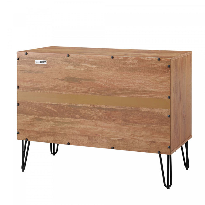 Commode moderne Dumbo 35\" a cannelures en brun dore (3 tiroirs)