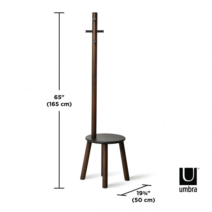 Portemanteau et tabouret modernes Pillar de Umbra en bois - noirs et noyer