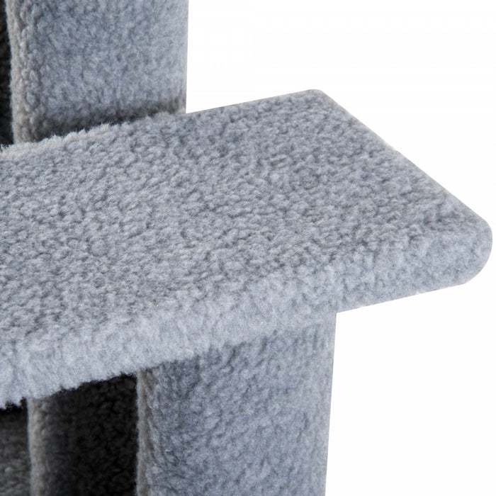 Pawhut 24'' Arbre A Chat Escalier Pour Animaux Chats Avec Griffoirs 4 Marches Panneaux De Particules Peluche Courte Gris