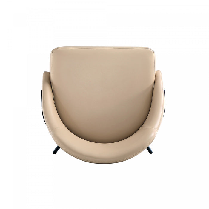 Chaise de salle a manger moderne Gracie en cuir vegetalien et metal, couleur beige et noir - Lot de 2