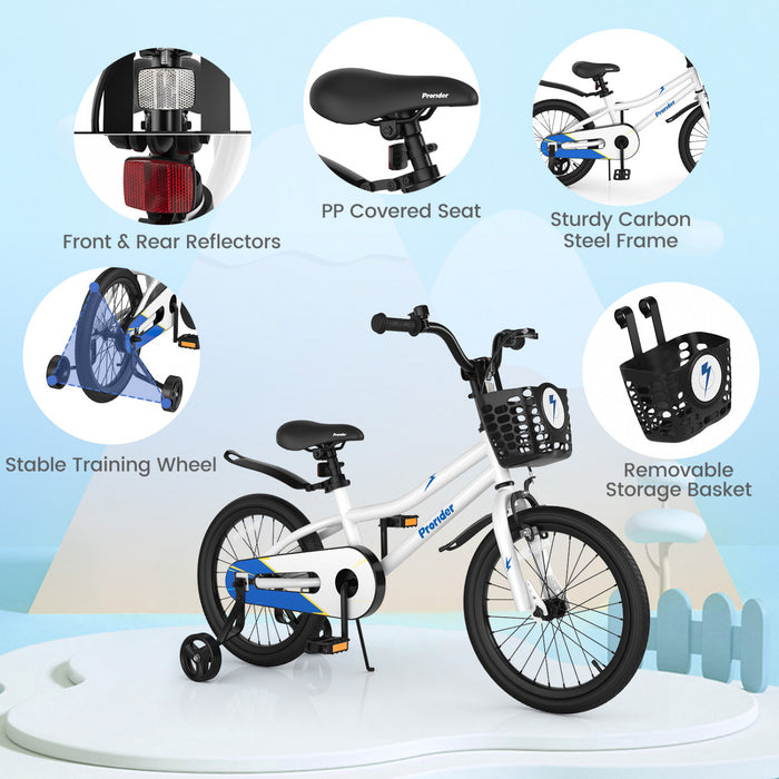 Velo Costway 18\" Pour Enfants Avec Roues D'entrainement Amovibles Et Panier Pour 4-8 Ans Blanc