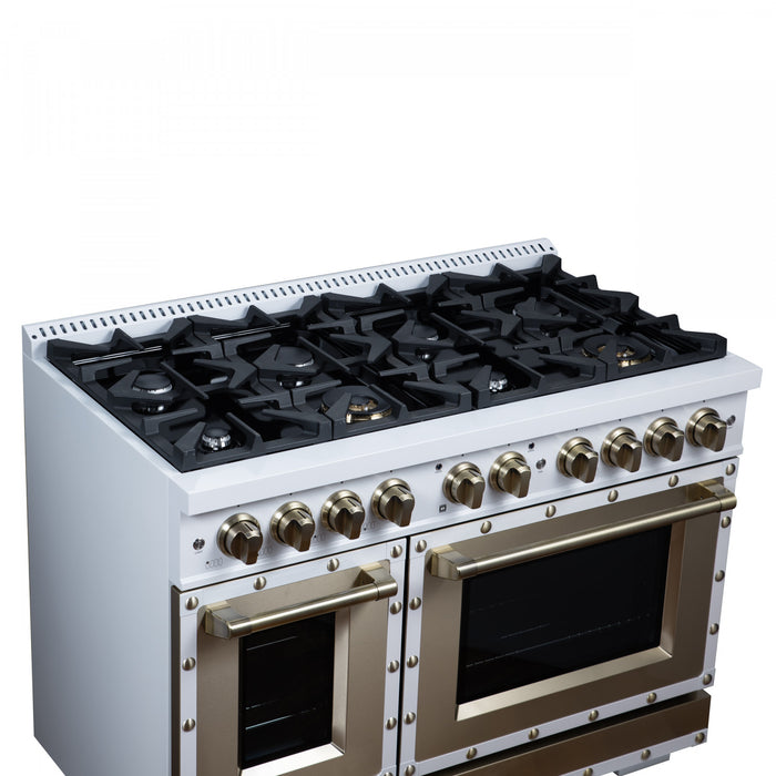 Cuisiniere a gaz Ambassador de 48 po, blanche, 8 bruleurs scelles, fours de 6,7 pi³ – FFSGS6299-48CPWHT