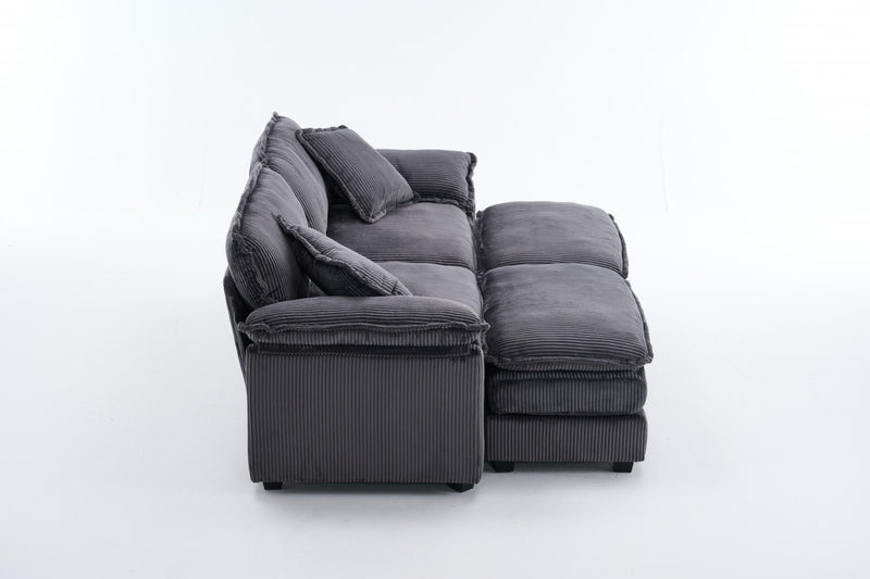 Liam Canape modulaire confortable Cloud 84,6\" avec revetement en velours cotele, Gris